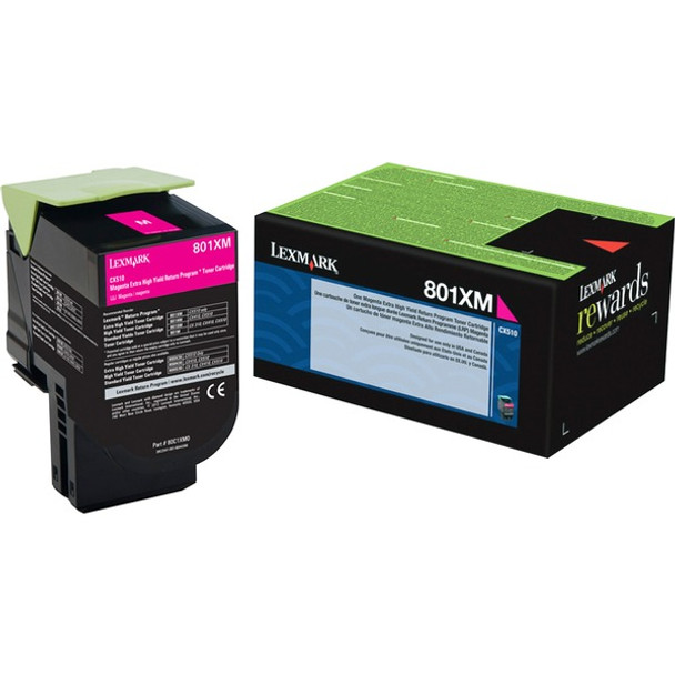 Lexmark Unison 801XM Toner Cartridge - Laser - Extra High Yield - 4000 Pages Magenta - Magenta - 1 Each