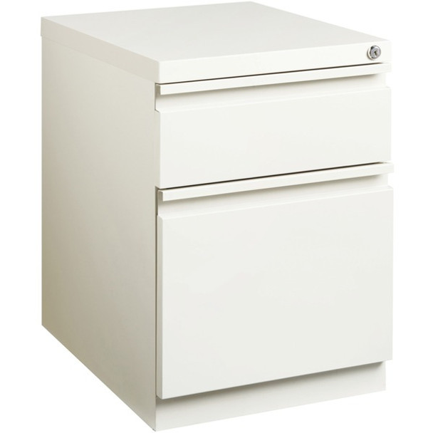 Lorell 20" 2-drawer Box/File Steel Mobile Pedestal - 15" x 19.9" x 23.8" for Box, File - Letter - Mobility, Ball-bearing Suspension, Removable Lock, Pull-out Drawer, Recessed Drawer, Anti-tip, Casters, Key Lock - White - Steel - Recycled