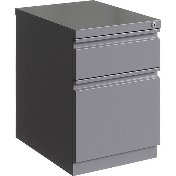 Lorell 20" 2-drawer Box/File Steel Mobile Pedestal - 15" x 19.9" x 23.8" for Box, File - Letter - Mobility, Ball-bearing Suspension, Removable Lock, Pull-out Drawer, Recessed Drawer, Anti-tip, Casters, Key Lock - Silver - Steel - Recycled