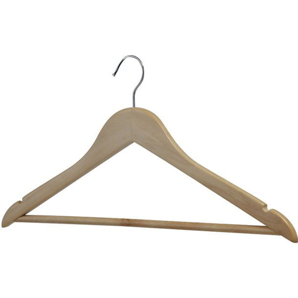 Lorell Wooden Coat Hanger - for Coat, Clothes, Garment - Wooden, Metal - Natural - 30 / Carton