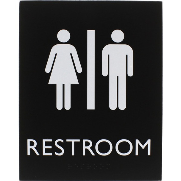 Lorell Restroom Sign - 1 Each - 6.4" Width x 8.5" Height - Rectangular Shape - Easy Readability, Braille - Plastic - Black, Black