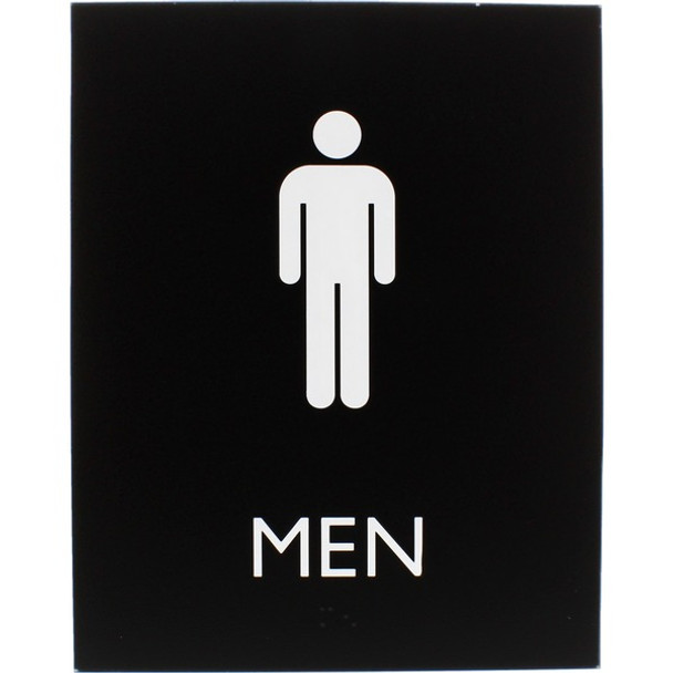 Lorell Restroom Sign - 1 Each - Men Print/Message - 6.4" Width x 8.5" Height - Rectangular Shape - Surface-mountable - Easy Readability, Braille - Plastic - Black