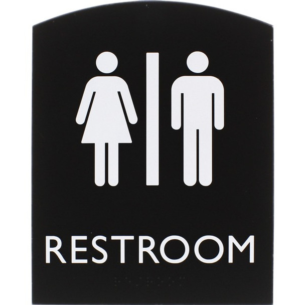 Lorell Restroom Sign - 1 Each - 6.8" Width x 8.5" Height - Rectangular Shape - Surface-mountable - Easy Readability, Braille - Plastic - Black