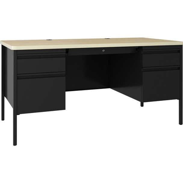 Lorell Fortress Double-pedestal Teacher's Desk - 60" x 29.5"30" , 0.8" Modesty Panel - Double Pedestal - T-mold Edge - Material: Steel - Finish: Maple, Black