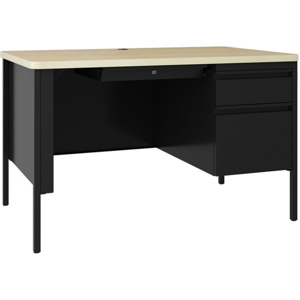 Lorell Fortress Single-pedestal Teacher's Desk - 48" x 29.5"30" , 0.8" Modesty Panel - Single Pedestal on Right Side - T-mold Edge - Material: Steel - Finish: Black