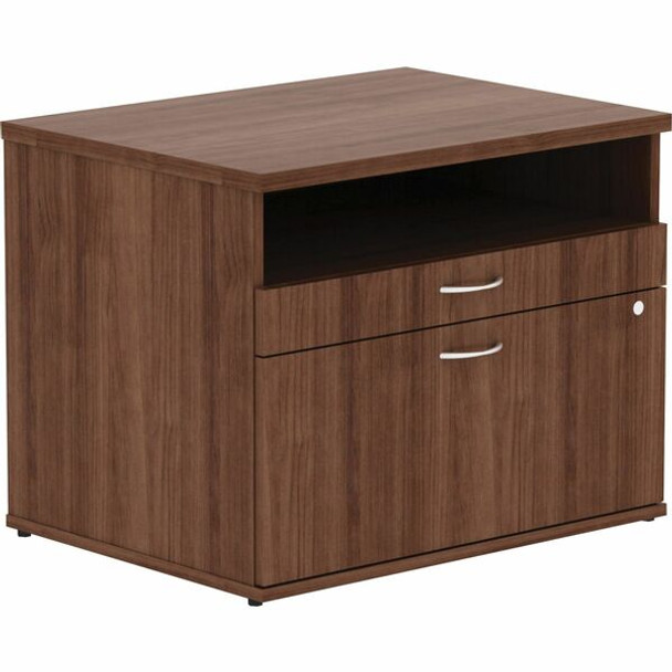 Lorell Walnut Open Shelf File Cabinet Credenza - 2-Drawer - 29.5" x 22"23.1" - 2 x File, Storage Drawer(s) - Finish: Walnut Laminate