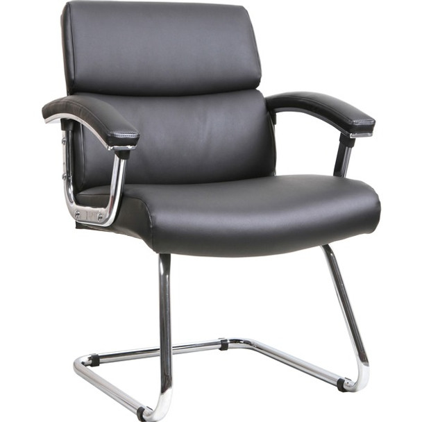 Lorell Sled Base Leather Guest Chair - Black Bonded Leather Seat - Black Back - Sled Base - Black - Leather - 1 Each