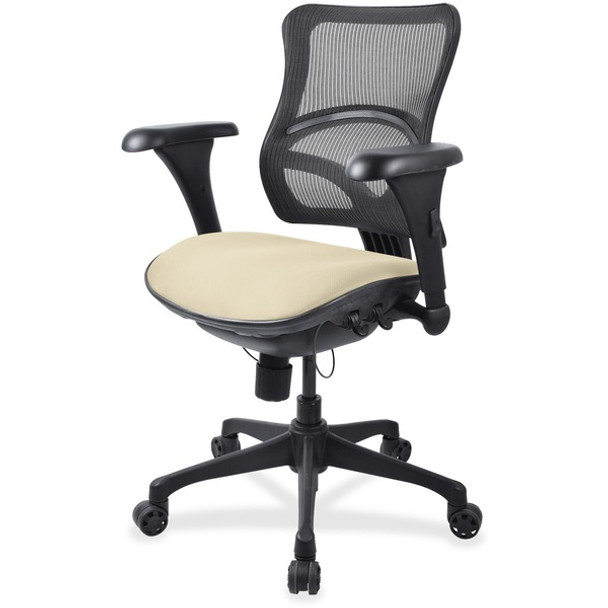 Lorell Mid-back Fabric Seat Chair - Fabric Seat - Black Plastic Frame - Mid Back - 5-star Base - Beige - 1 Each