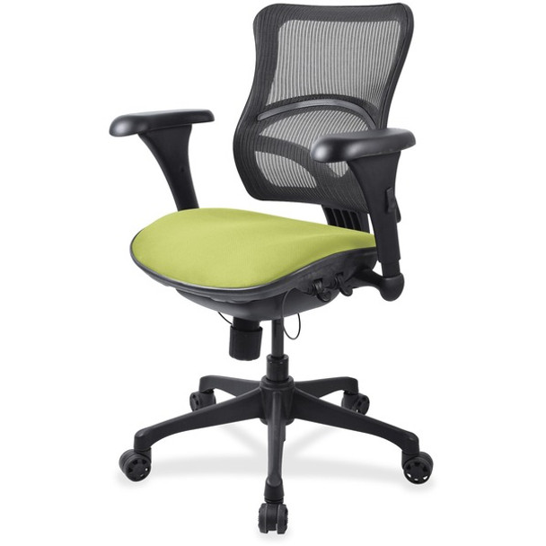 Lorell Mid-back Fabric Seat Chair - Fabric Seat - Black Plastic Frame - Mid Back - 5-star Base - Green - 1 Each