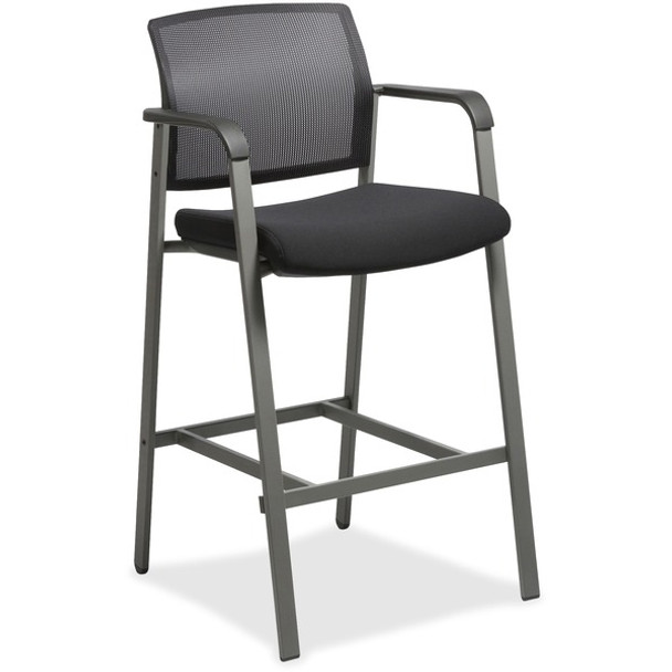 Lorell Mesh Back Guest Stool - Black Fabric Seat - Square Base - 1 Each