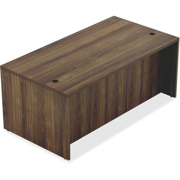 Lorell Chateau Series Walnut Laminate Desking - 70.9" x 35.4"30" Desk, 1.5" Top - Reeded Edge - Material: P2 Particleboard - Finish: Walnut, Laminate - For Office