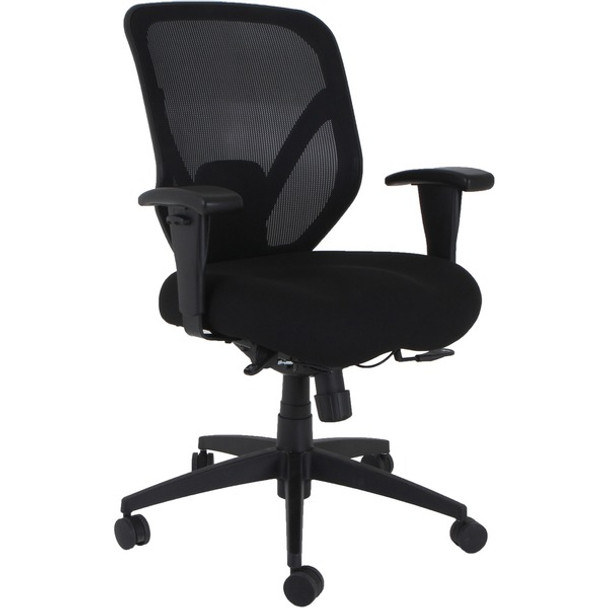Lorell Executive High-Back Chair - Black Fabric Seat - Black Mesh Back - High Back - 5-star Base - Armrest - 1 Each