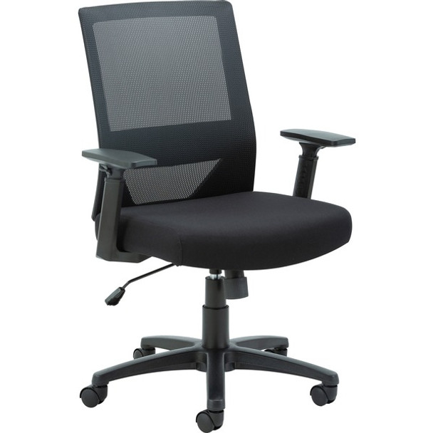 Lorell Mid-Back Mesh Task Chair - Gray Fabric Seat - Gray Fabric Back - Mid Back - 5-star Base - Black - Armrest - 1 Each