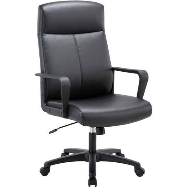 Lorell High-Back Bonded Leather Chair - Black Bonded Leather Seat - Black Bonded Leather Back - High Back - Armrest - 1 Each