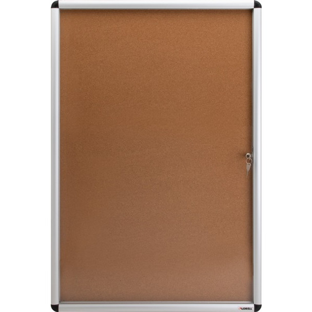 Lorell Enclosed Cork Bulletin Boards - 36" Height x 24" Width - Natural Cork Surface - Lock, Resilient, Durable, Self-healing - Aluminum Frame - 1 Each