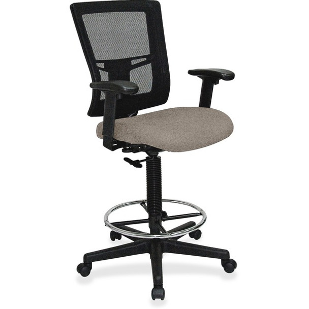 Lorell Mesh Back Drafting Stool - Dillon Stratus Antimicrobial Vinyl Seat - Black Mesh Back - Black Frame - Mid Back - 5-star Base - Brown, Stratus - Armrest - 1 Each