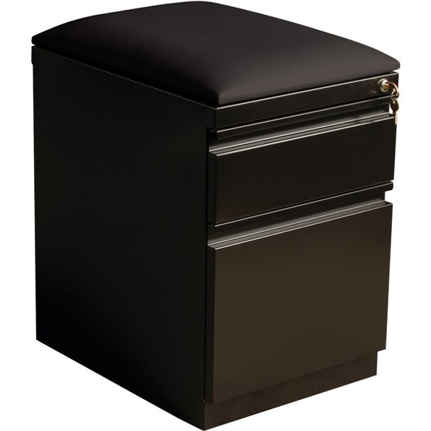 Lorell Mobile Pedestal File with Seating - 2-Drawer - 15" x 19.9" x 23.8" - 2 x Drawer(s) for Box, File - Letter - 305.50 lb Load Capacity - Ball-bearing Suspension, Drawer Extension - Black - Steel - Recycled