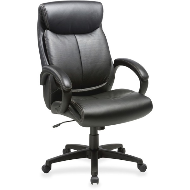Lorell Executive Chair - Black Bonded Leather Seat - Black Bonded Leather Back - High Back - 1 Each