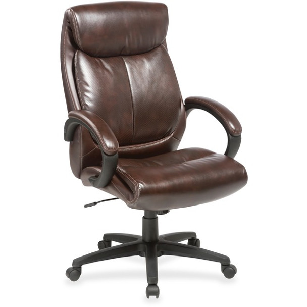 Lorell Executive Chair - Brown Bonded Leather Seat - Brown Bonded Leather Back - High Back - 1 Each