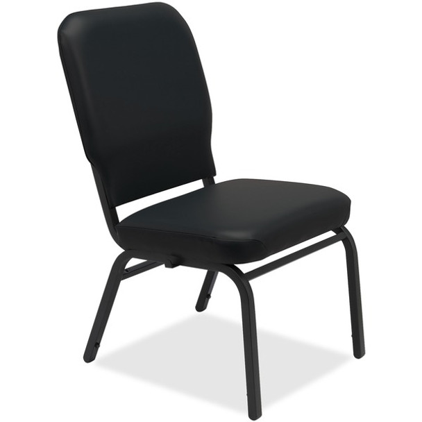 Lorell Vinyl Back/Seat Oversized Stack Chairs - Black Vinyl Seat - Black Vinyl Back - Steel Frame - Four-legged Base - 2 / Carton