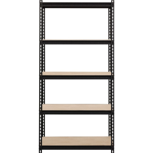 Lorell 2,300 lb Capacity Riveted Steel Shelving - 5 Shelf(ves) - 72" Height x 36" Width x 18" Depth - 30% Recycled - Black - Steel, Particleboard - 1 Each