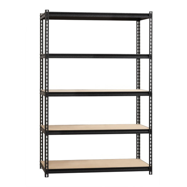 Lorell 2,300 lb Capacity Riveted Steel Shelving - 5 Shelf(ves) - 72" Height x 48" Width x 18" Depth - 30% Recycled - Black - Steel, Particleboard - 1 Each