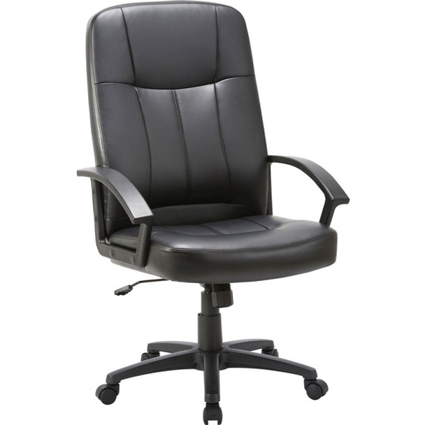 Lorell Chadwick Executive Leather High-Back Chair - Black Leather Seat - Black Frame - 5-star Base - Black - 1 Each