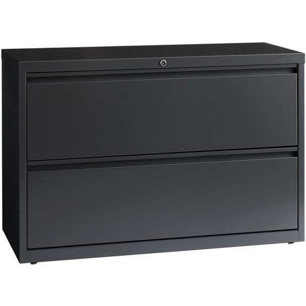 Lorell Lateral File - 2-Drawer - 42" x 18.6" x 28.1" - 2 x Drawer(s) - Legal, Letter, A4 - Lateral - Rust Proof, Leveling Glide, Interlocking, Ball-bearing Suspension - Charcoal - Baked Enamel - Steel - Recycled
