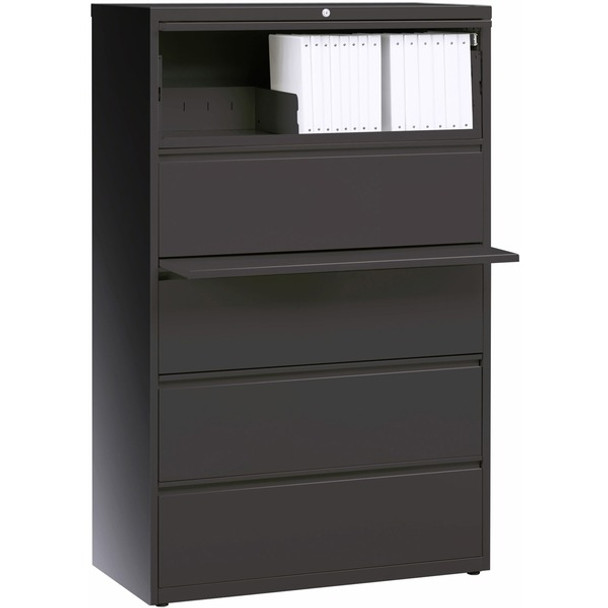 Lorell Lateral File - 5-Drawer - 36" x 18.6" x 67.7" - 5 x Drawer(s) - Legal, Letter, A4 - Lateral - Rust Proof, Leveling Glide, Interlocking - Charcoal - Baked Enamel - Steel - Recycled