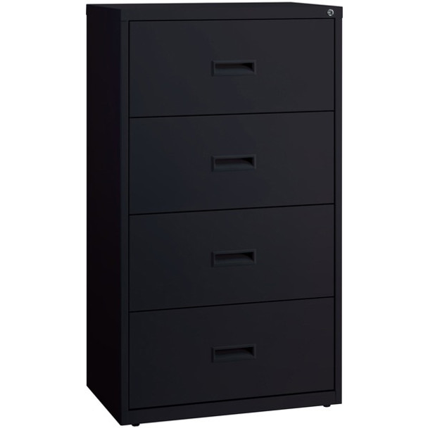 Lorell Lateral File - 4-Drawer - 30" x 18.6" x 52.5" - 4 x Drawer(s) for File - A4, Legal, Letter - Adjustable Glide, Ball-bearing Suspension, Label Holder - Black - Steel - Recycled