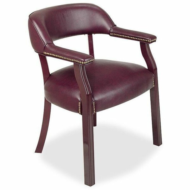 Lorell Traditional Captain Side Chair - Burgundy Vinyl Seat - Hardwood Frame - Four-legged Base - Oxblood - Vinyl, Wood - 1 Each