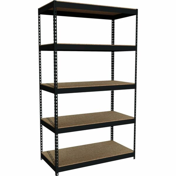 Lorell Riveted Steel Shelving - 5 Compartment(s) - 5 Shelf(ves) - 84" Height x 48" Width x 24" Depth - Heavy Duty, Rust Resistant - 28% Recycled - Powder Coated - Black - Steel - 1 Each