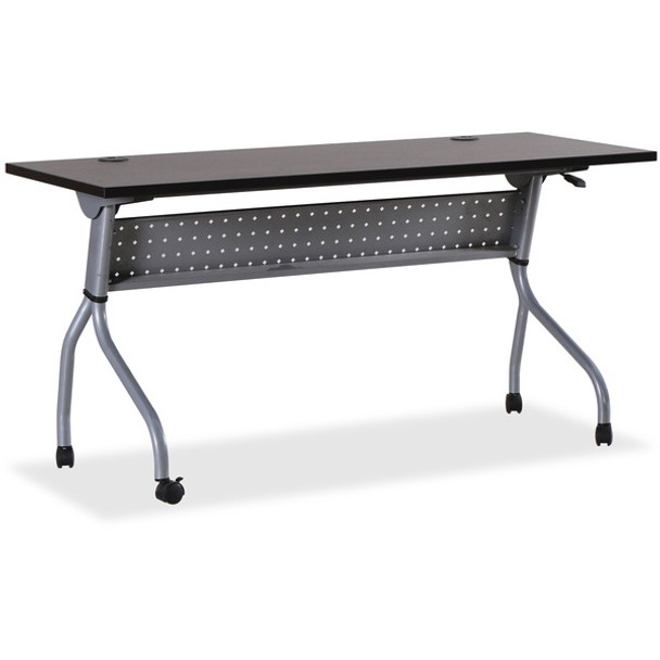 Lorell Espresso/Silver Training Table - For - Table TopRectangle Top - Four Leg Base - 4 Legs x 60" Table Top Width x 23.50" Table Top Depth - 29.50" Height x 59" Width x 23.63" Depth - Assembly Required - Espresso, Silver - Melamine, Nylon - 1 Each