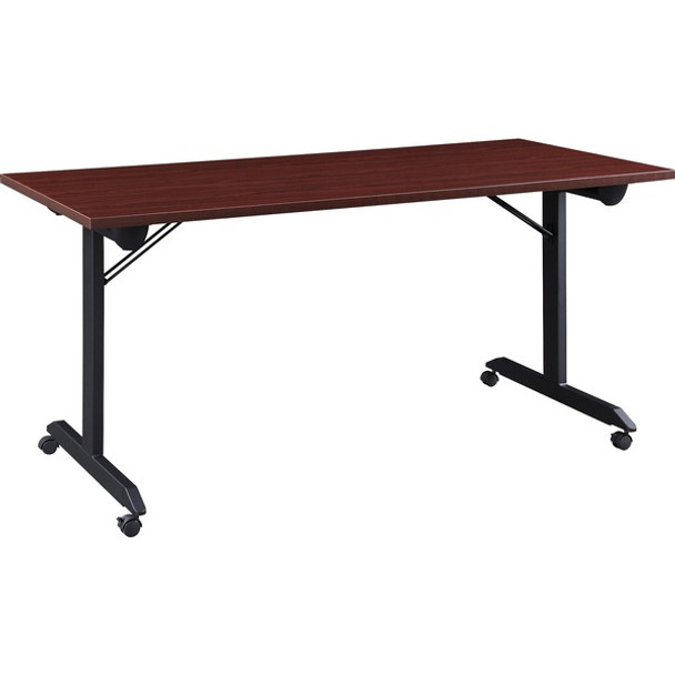 Lorell Mobile Folding Training Table - For - Table TopRectangle Top - Powder Coated Base x 63" Table Top Width - 29.50" Height x 63" Width x 24" Depth - Assembly Required - Mahogany - 1 Each