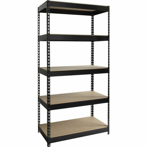 Lorell Riveted Steel Shelving - 5 Compartment(s) - 5 Shelf(ves) - 72" Height x 36" Width x 18" Depth - Heavy Duty, Rust Resistant - 28% Recycled - Powder Coated - Black - Steel - 1 Each