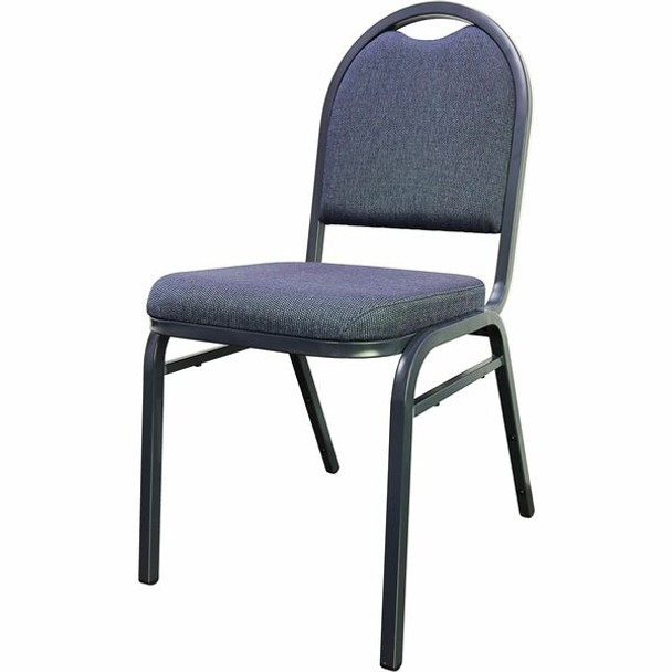 Lorell Round-Back Stack Chair - Blueberry, Black Fabric Seat - Charcoal Steel Frame - Blue, Black - 4 / Carton