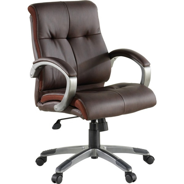 Lorell Managerial Chair - Brown Leather Seat - 5-star Base - Brown - 1 Each