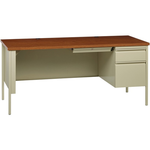 Lorell Fortress Series Right-Pedestal Desk - For - Table TopOak Laminate Rectangle Top - 30" Table Top Length x 66" Table Top Width x 1.13" Table Top Thickness - 29.50" Height - Assembly Required - Oak, Putty - Steel - 1 Each