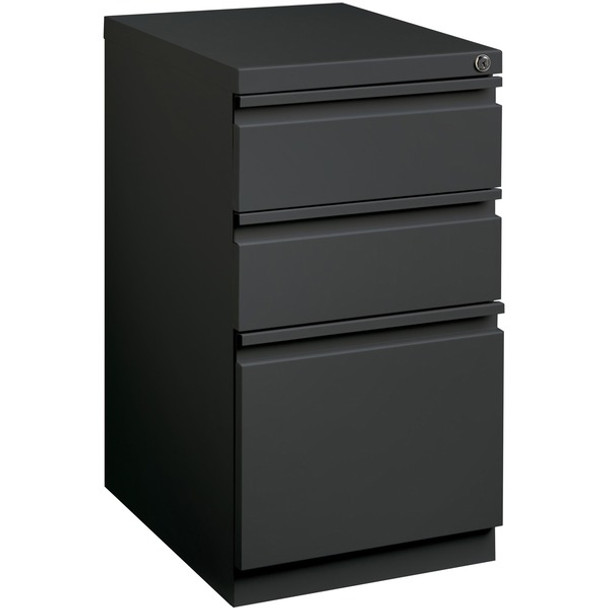 Lorell Box/Box/File Mobile Pedestal File - 15" x 19.9" x 27.8" - 3 x Drawer(s) for Box, File - Letter - Mobility, Casters, Drawer Extension, Security Lock, Recessed Drawer, Ball-bearing Suspension - Charcoal - Steel - Recycled