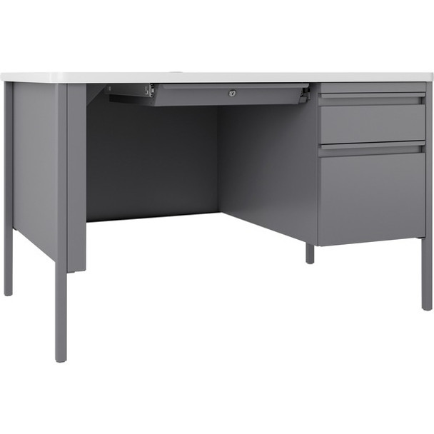 Lorell Fortress Steel Teachers Desk - 48" x 30"29.5" - Box, File Drawer(s) - Single Pedestal on Right Side - T-mold Edge - Finish: Gray