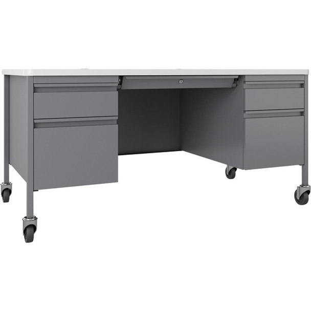 Lorell Fortress Steel Teachers Desk - 60" x 30"29.5" - Box, File Drawer(s) - Double Pedestal - T-mold Edge - Finish: Gray