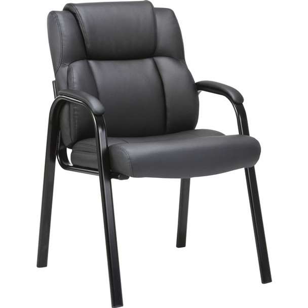 Lorell Bonded Leather High-back Guest Chair - Black Bonded Leather Seat - Black Bonded Leather Back - Powder Coated Steel Frame - High Back - Four-legged Base - Armrest - 1 Each