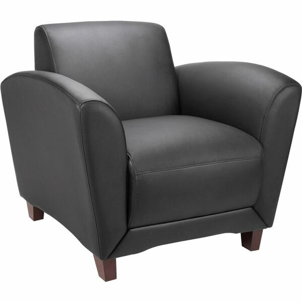 Lorell Accession Collection Leather Club Chair - Black Leather Seat - Black Leather Back - Four-legged Base - 1 Each