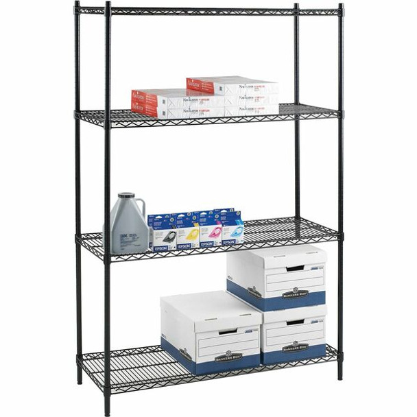 Lorell Industrial Adjustable Wire Shelving Starter Unit - 36" x 24" x 72" - 4 x Shelf(ves) - 4000 lb Load Capacity - Black - Steel