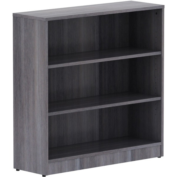 Lorell Weathered Charcoal Laminate Bookcase - 36" x 12" x 36" - 3 x Shelf(ves) - Sturdy, Laminated, Contemporary Style, Square Edge, Adjustable Feet - Weathered Charcoal - Medium Density Fiberboard (MDF) - Assembly Required