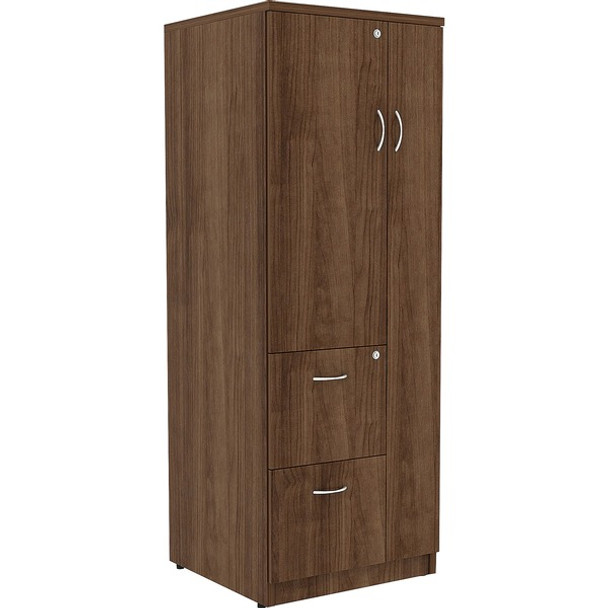 Lorell Essentials Storage Cabinet - 2-Drawer - 23.6" x 23.6"65.6" Cabinet, 0.5" Compartment - 2 x Storage Drawer(s) - 1 Door(s) - Finish: Walnut, Laminate