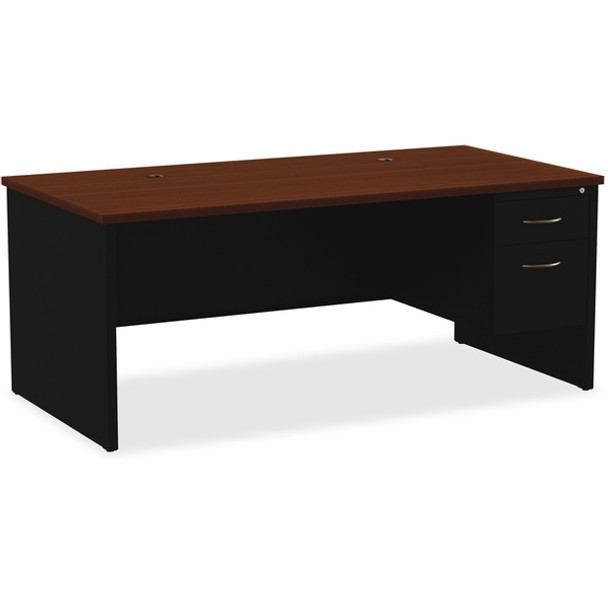 Lorell Walnut Laminate Commercial Steel Desk Series Pedestal Desk - 2-Drawer - 72" x 36" , 1.1" Top - 2 x Box, File Drawer(s) - Single Pedestal on Right Side - Material: Steel - Finish: Walnut Laminate, Black