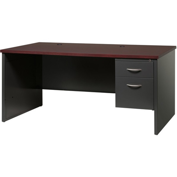 Lorell Mahogany Laminate/Charcoal Modular Desk Series Pedestal Desk - 2-Drawer - 66" x 30" , 1.1" Top - 2 x Box, File Drawer(s) - Single Pedestal on Right Side - Material: Steel - Finish: Mahogany Laminate, Charcoal