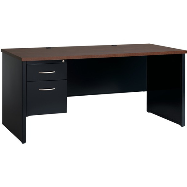 Lorell Walnut Laminate Commercial Steel Desk Series Pedestal Desk - 2-Drawer - 66" x 30" , 1.1" Top - 2 x Box, File Drawer(s) - Single Pedestal on Left Side - Material: Steel - Finish: Walnut Laminate, Black
