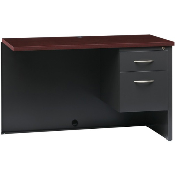 Lorell Mahogany Laminate/Charcoal Modular Desk Series Pedestal Desk - 2-Drawer - 48" x 24" , 1.1" Top - 2 x Box, File Drawer(s) - Single Pedestal on Right Side - Material: Steel - Finish: Mahogany Laminate, Charcoal